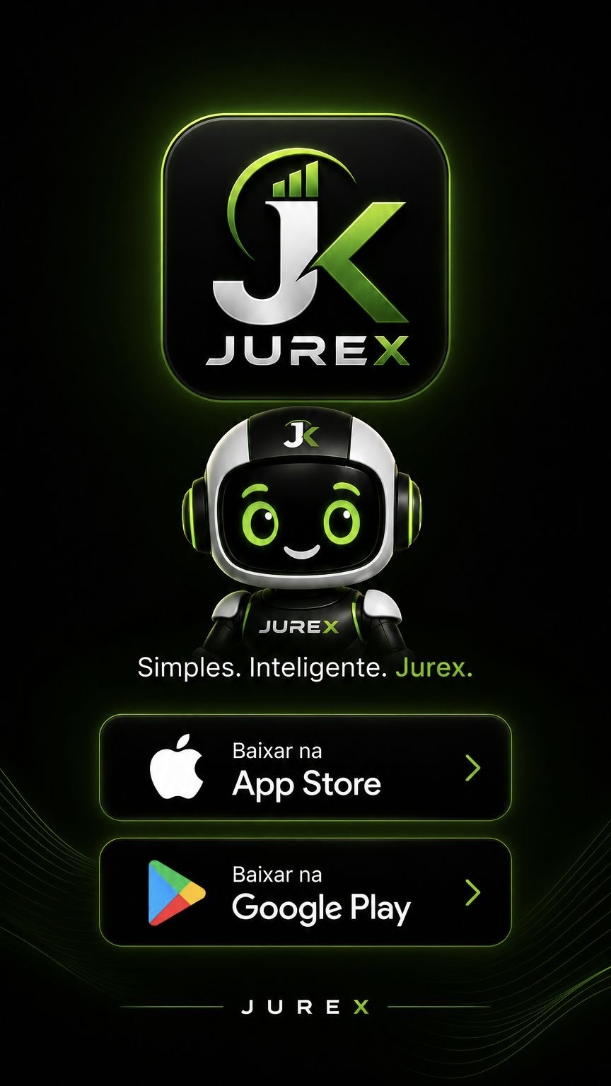 Jurex — Simples. Inteligente. Jurex. Baixe na App Store ou no Google Play.
